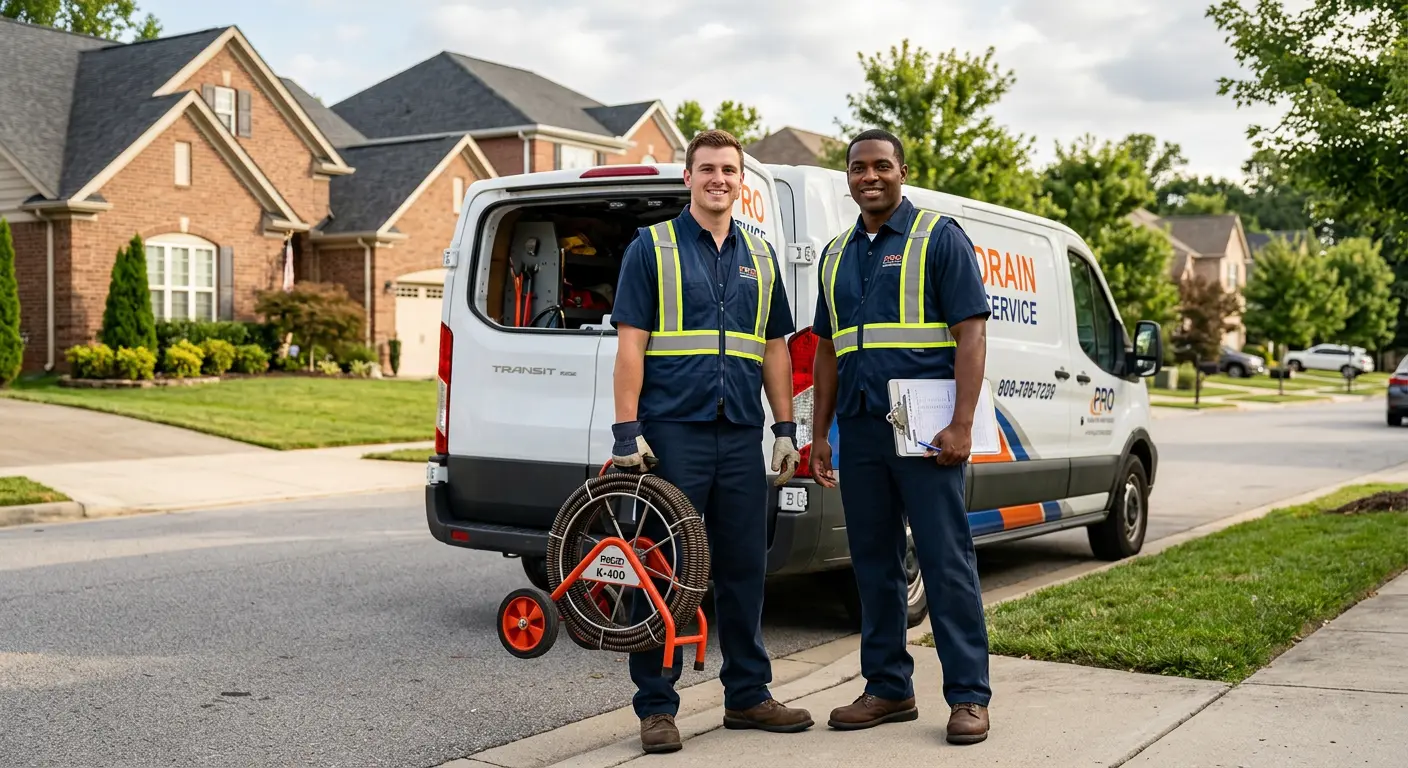 Sewer and drain service team with equipment ready for work in Sherman