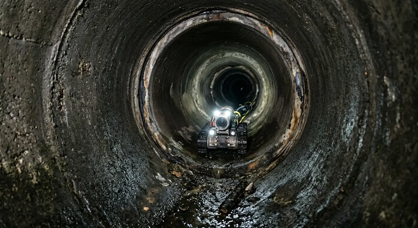 Robotic sewer camera inspecting pipe interior for Drain Snake Service in Sherman